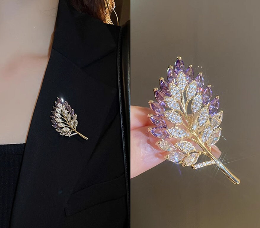 Feather Brooch with Real K Gold Plating, Sparkling Crystals, and Cubic Zirconia - The Perfect Diamond-Inspired Gift for Her,