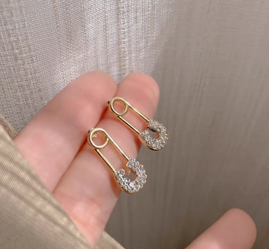 Pin Earrings, gold minimal earrings, Sparkling Pave Diamond & Unique jewelry, gift for friends, birthday ideas