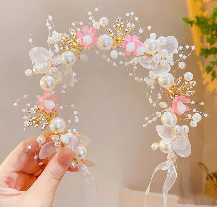 Flower Girl Head Piece- Pearl Head Wreath, Wedding Girl's Headband, Kid's Floral Crown