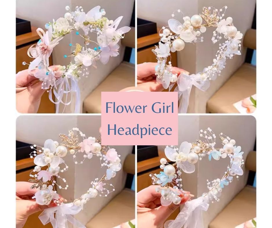 Flower Girl Head Piece- Pearl Head Wreath, Wedding Girl's Headband, Kid's Floral Crown