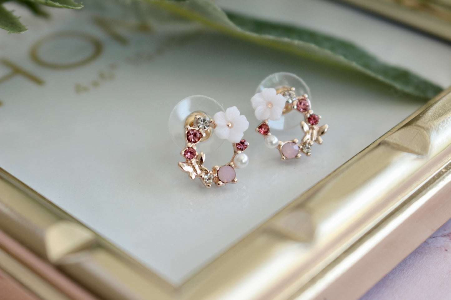 Flower Ring Gems Earrings