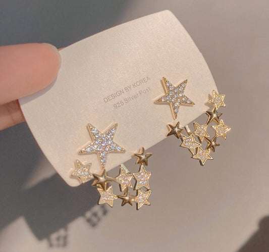 2-ways sparkling stars CZ earrings
