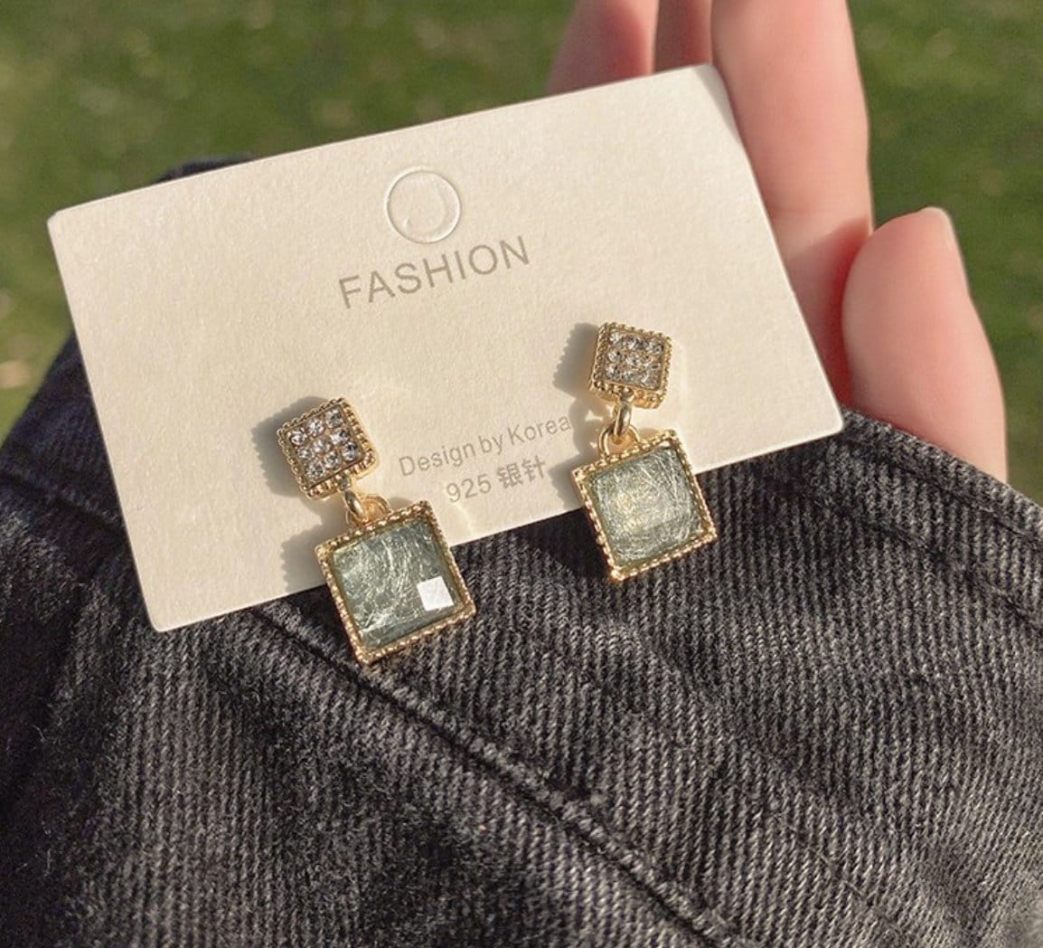 Square Green cubic zirconia earrings