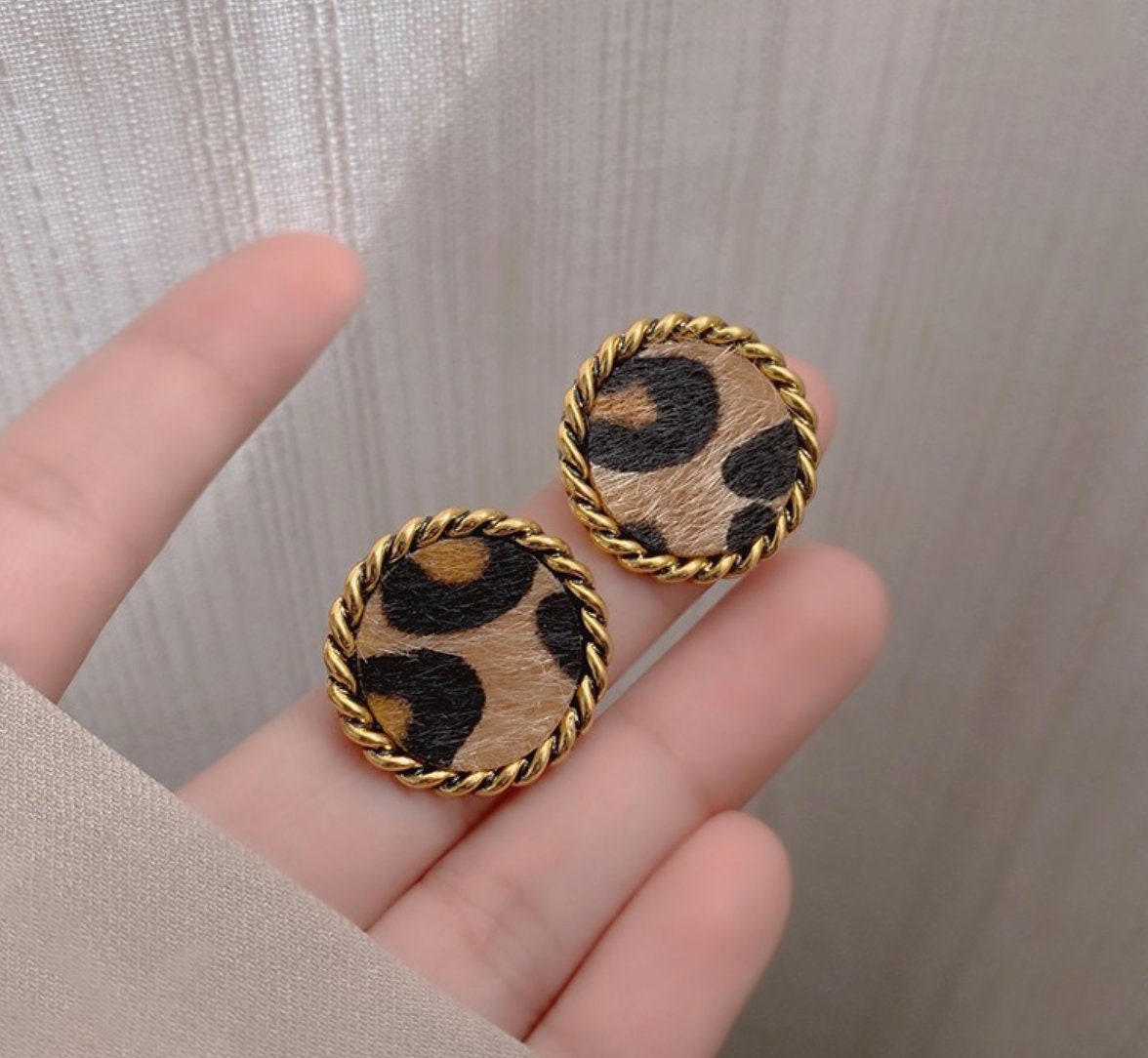 Leopard print stud earrings