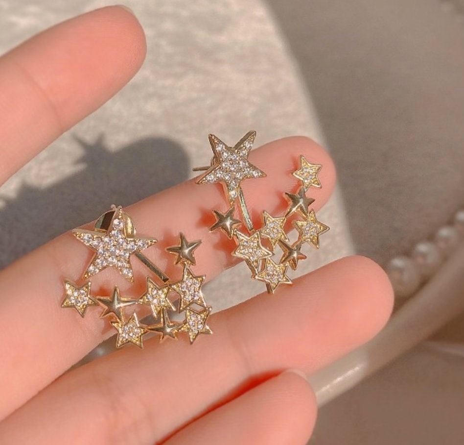 2-ways sparkling stars CZ earrings