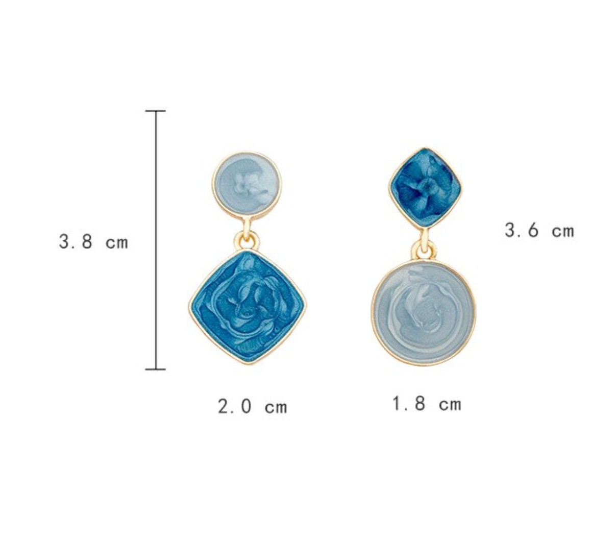 Blue Geo Asymmetric Dangle Earrings