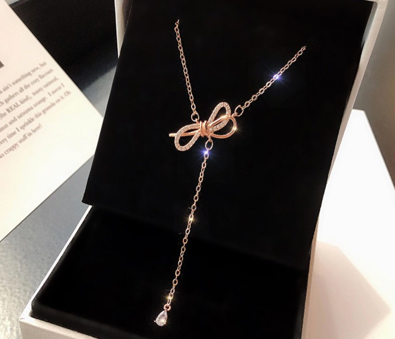 Elegant CZ Ribbon Necklace