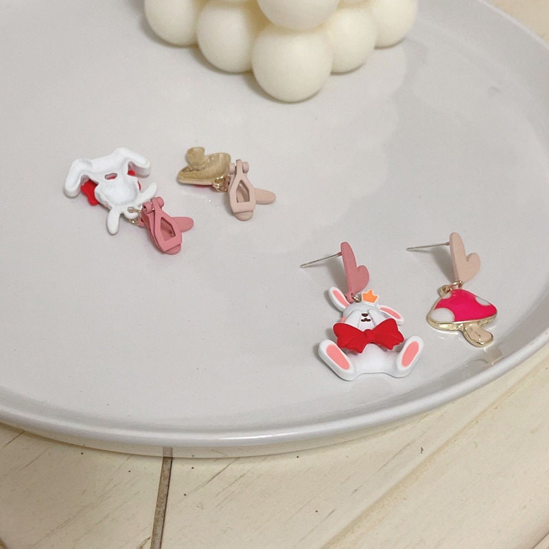 Pink Enamel Rabbit Earrings