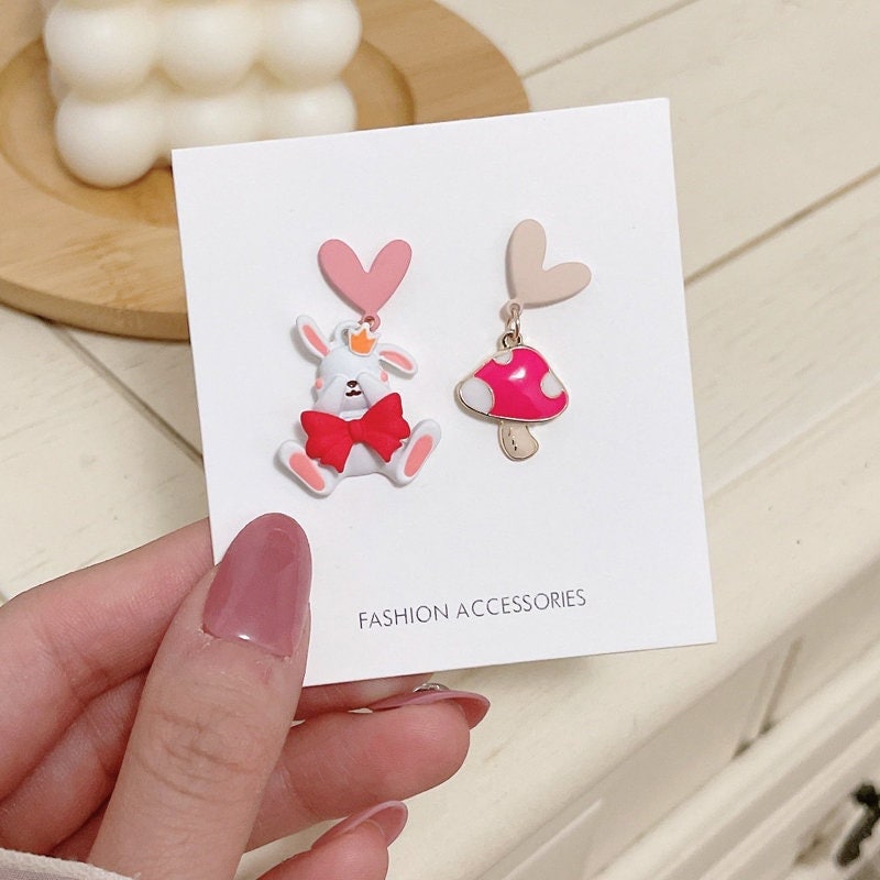 Pink Enamel Rabbit Earrings