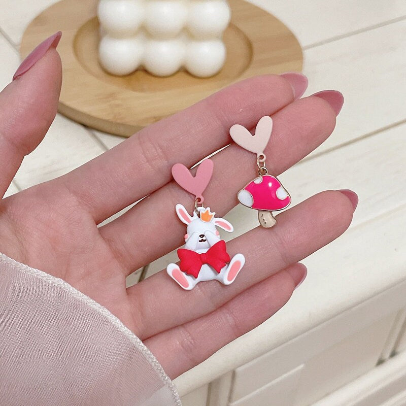 Pink Enamel Rabbit Earrings