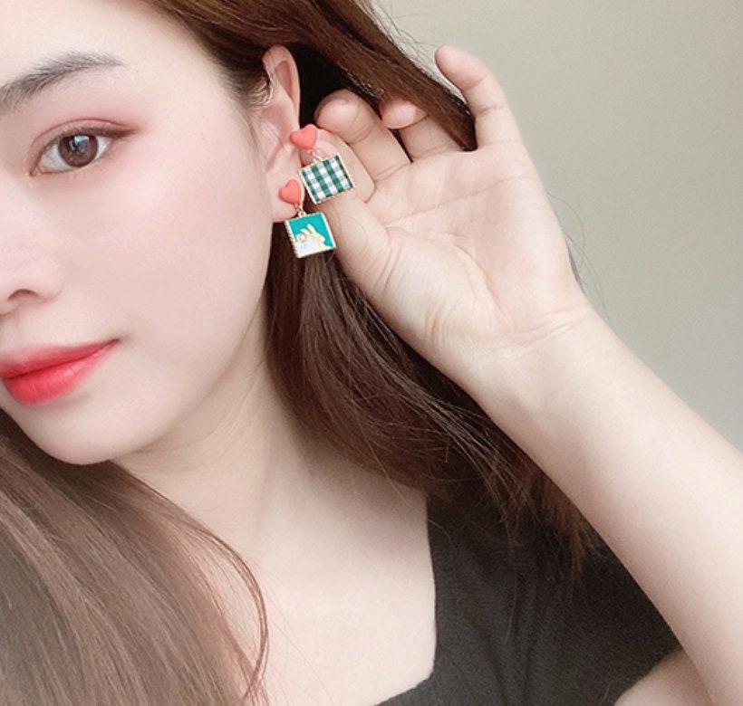 Rabbit Green Checked Earrings