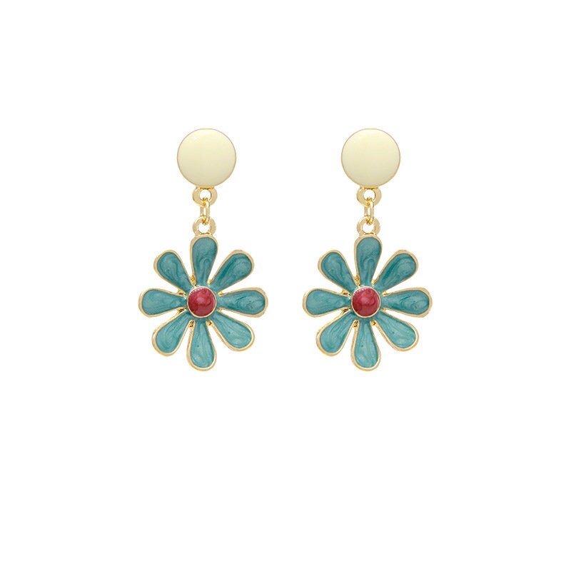 Turquoise enamel daisy earrings