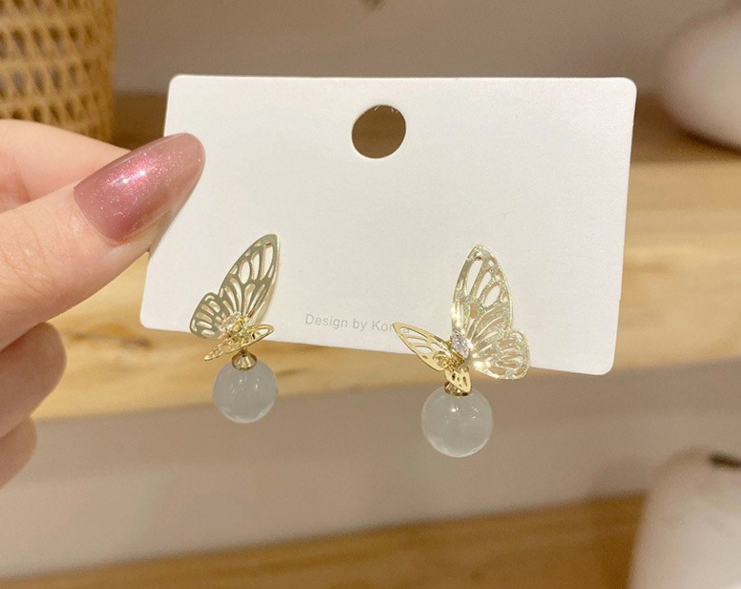 Moon Stone Butterfly Earrings