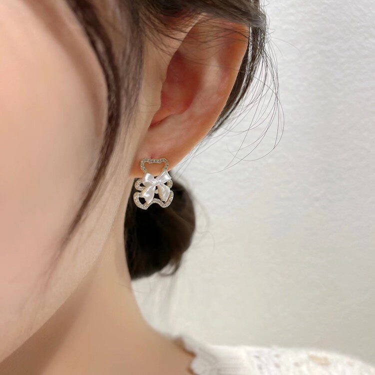 Teddy bear pave earrings- cubic zirconia, dangle, studs, Korean style, jewellery gifts for her