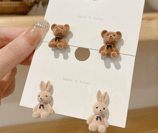 Cute Fluffy Bear/ Rabbit Stud Earrings