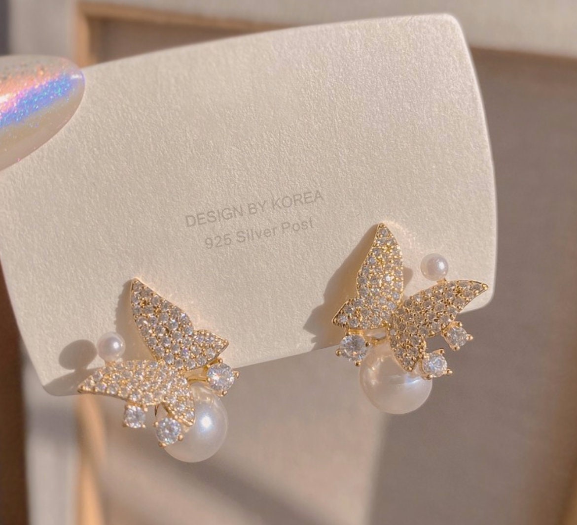 Pavé Butterfly Pearl Earrings