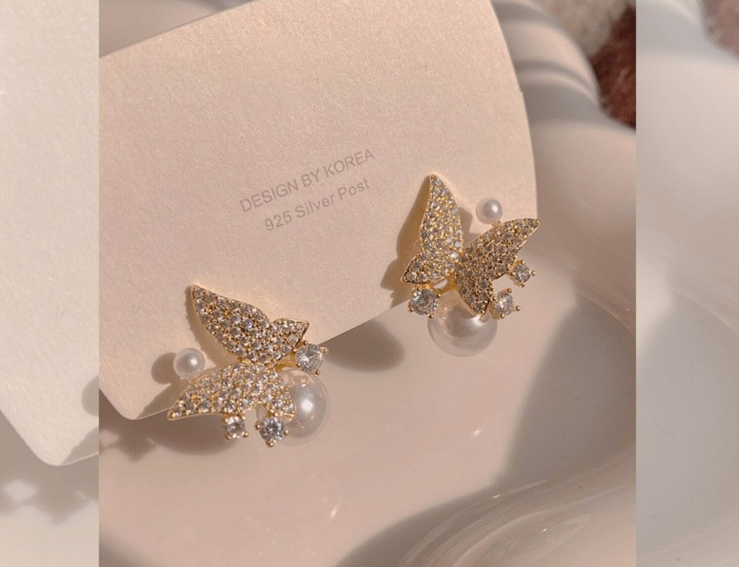 Pavé Butterfly Pearl Earrings