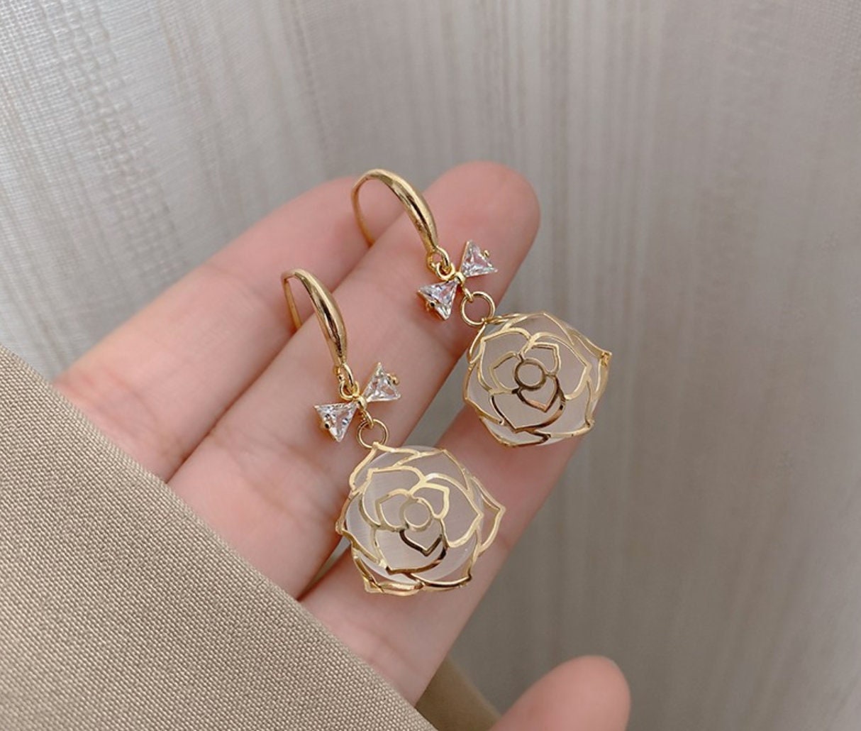 Hollow Rose opal earrings