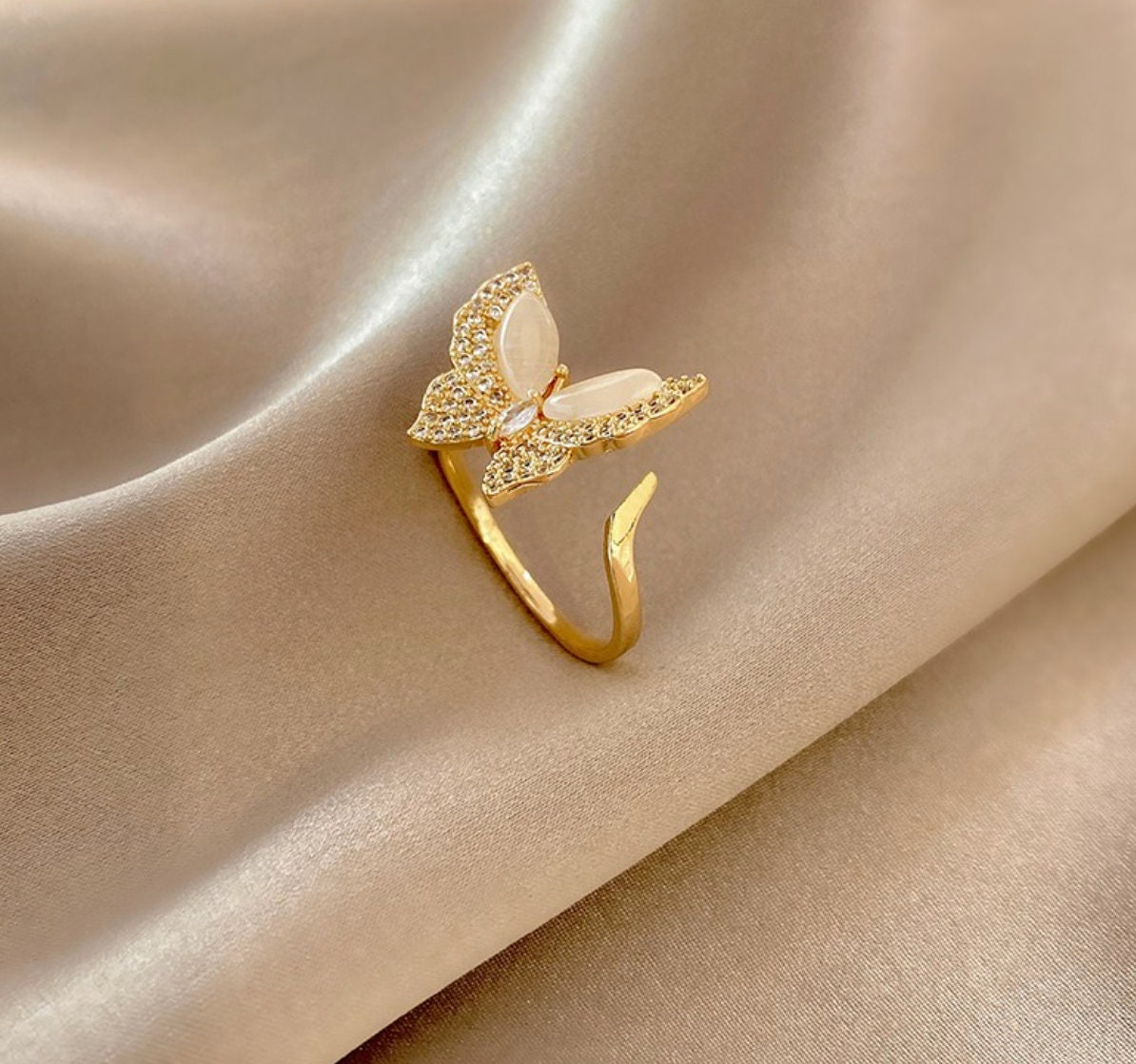 Opal Butterfly Pavé Ring