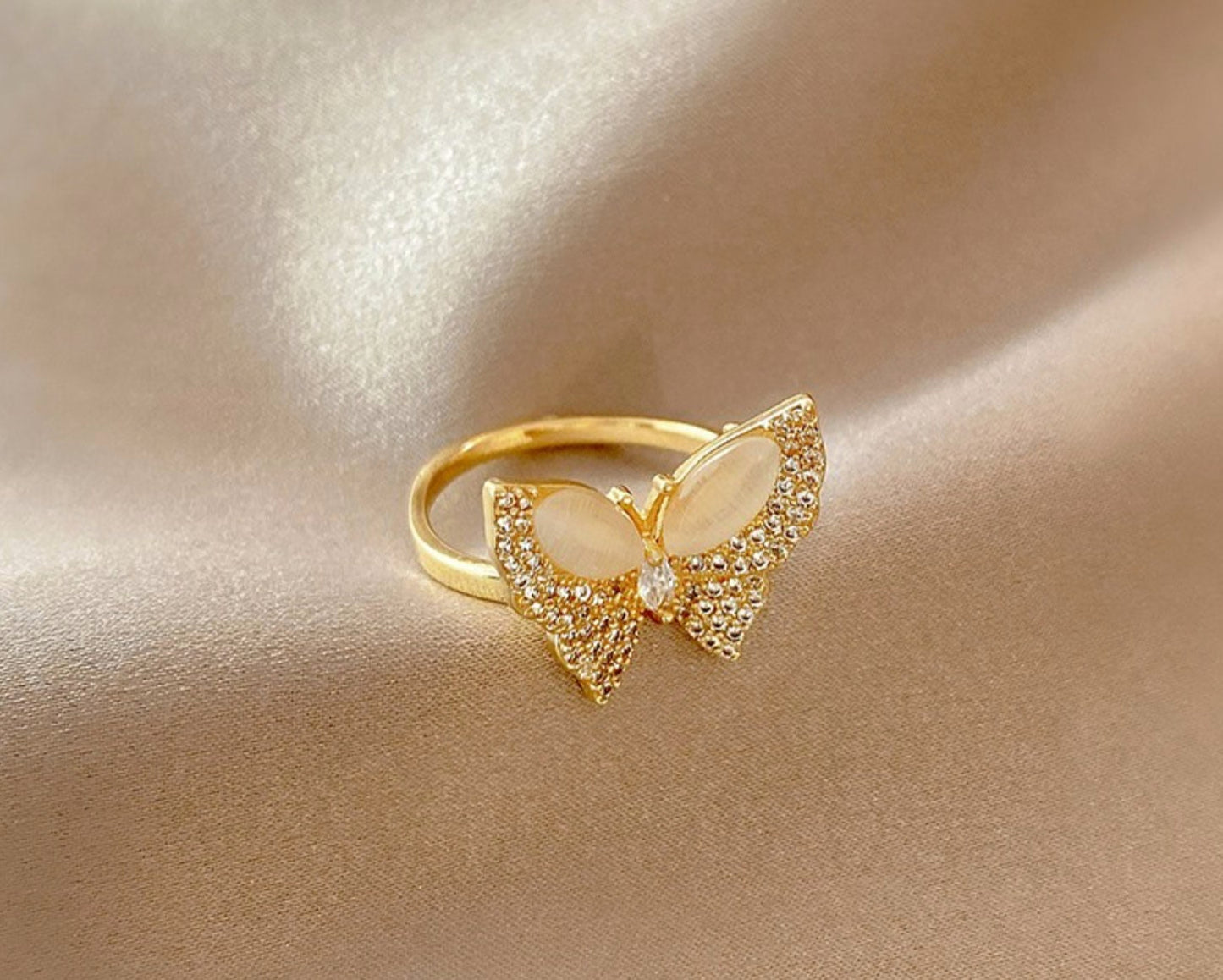 Opal Butterfly Pavé Ring