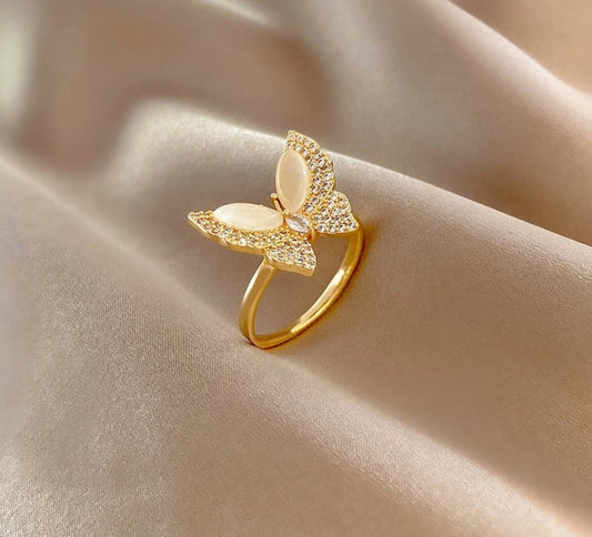 Opal Butterfly Pavé Ring