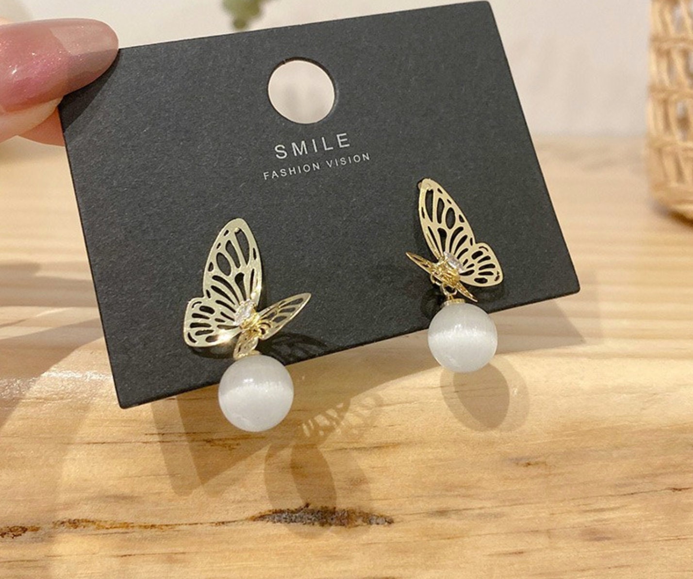 Moon Stone Butterfly Earrings