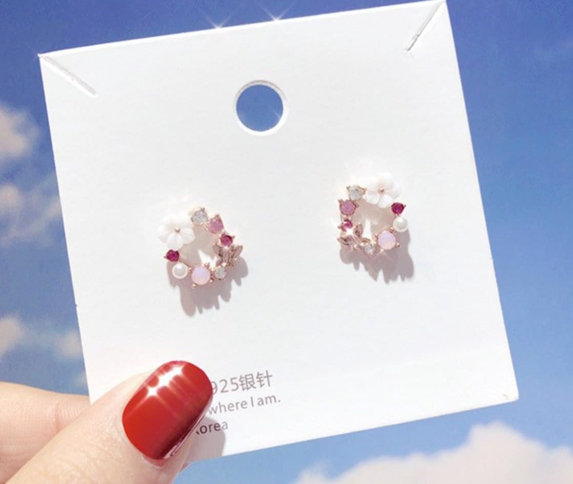 Flower Ring Gems Earrings