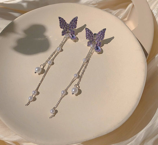 Purple Butterfly Earrings, detachable