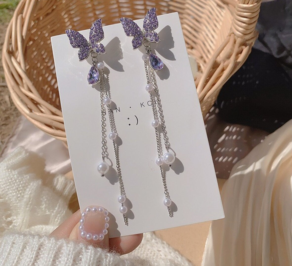 Purple Butterfly Earrings, detachable