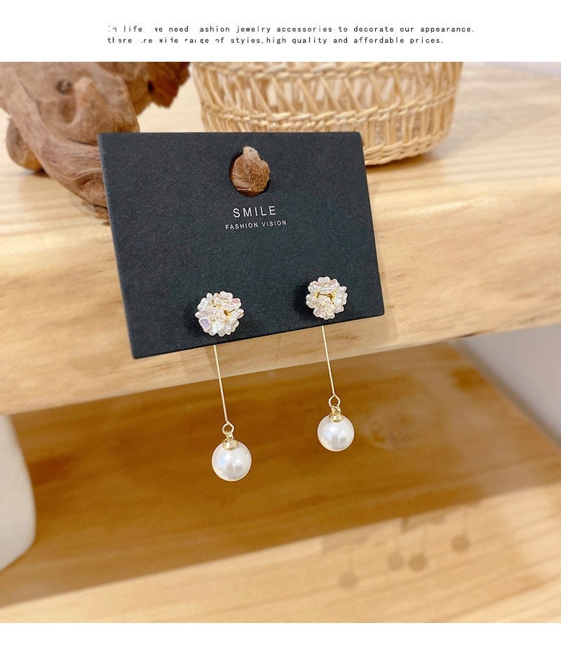 Flower and Pearl Dangle Earrings