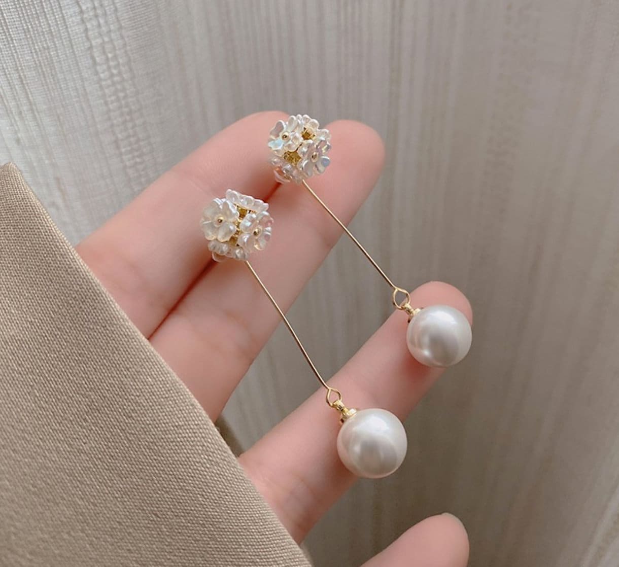 Flower and Pearl Dangle Earrings