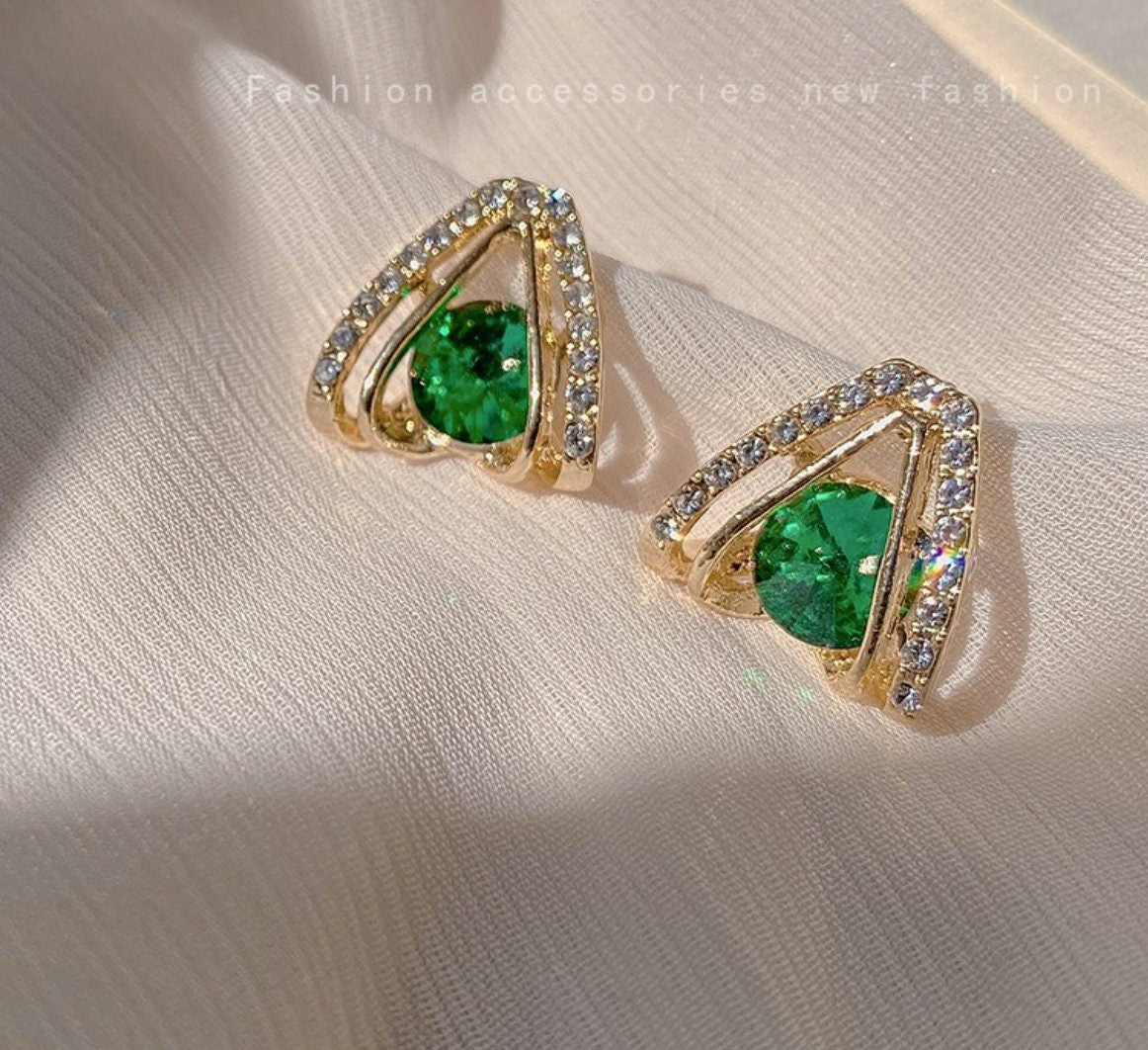 Emerald earrings, elegant green diamond earrings