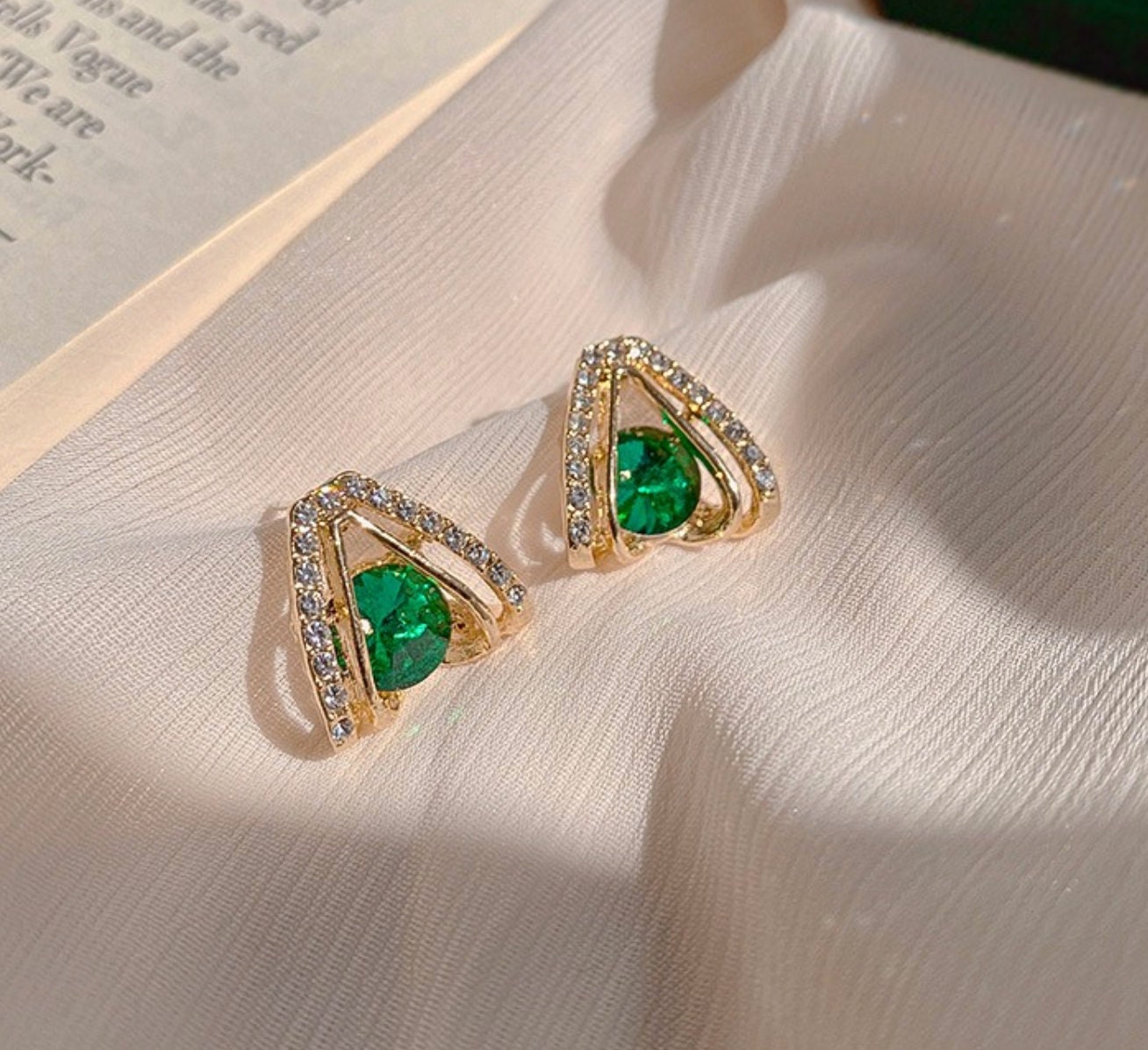 Emerald earrings, elegant green diamond earrings