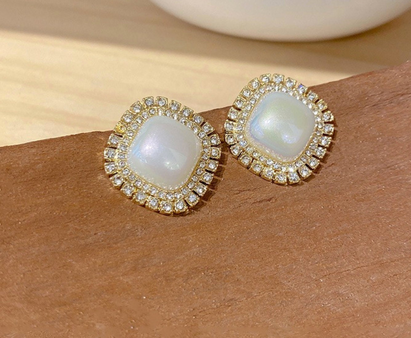 Pearl earrings, vintage bold diamond earrings