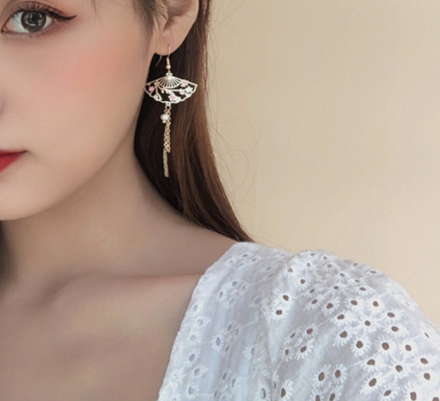 Lucky Fish and fan oriental earrings