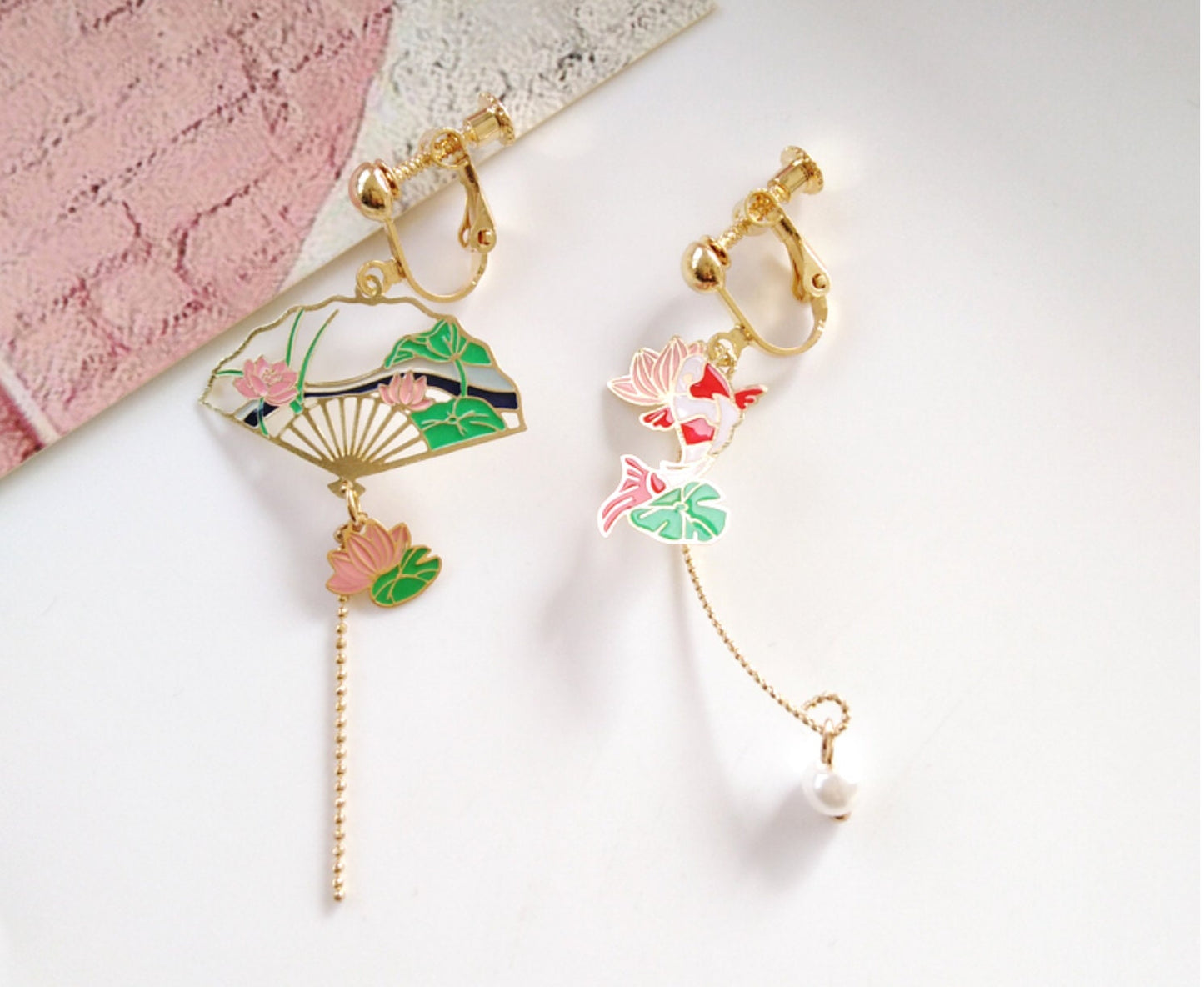 Lucky Fish and fan oriental earrings