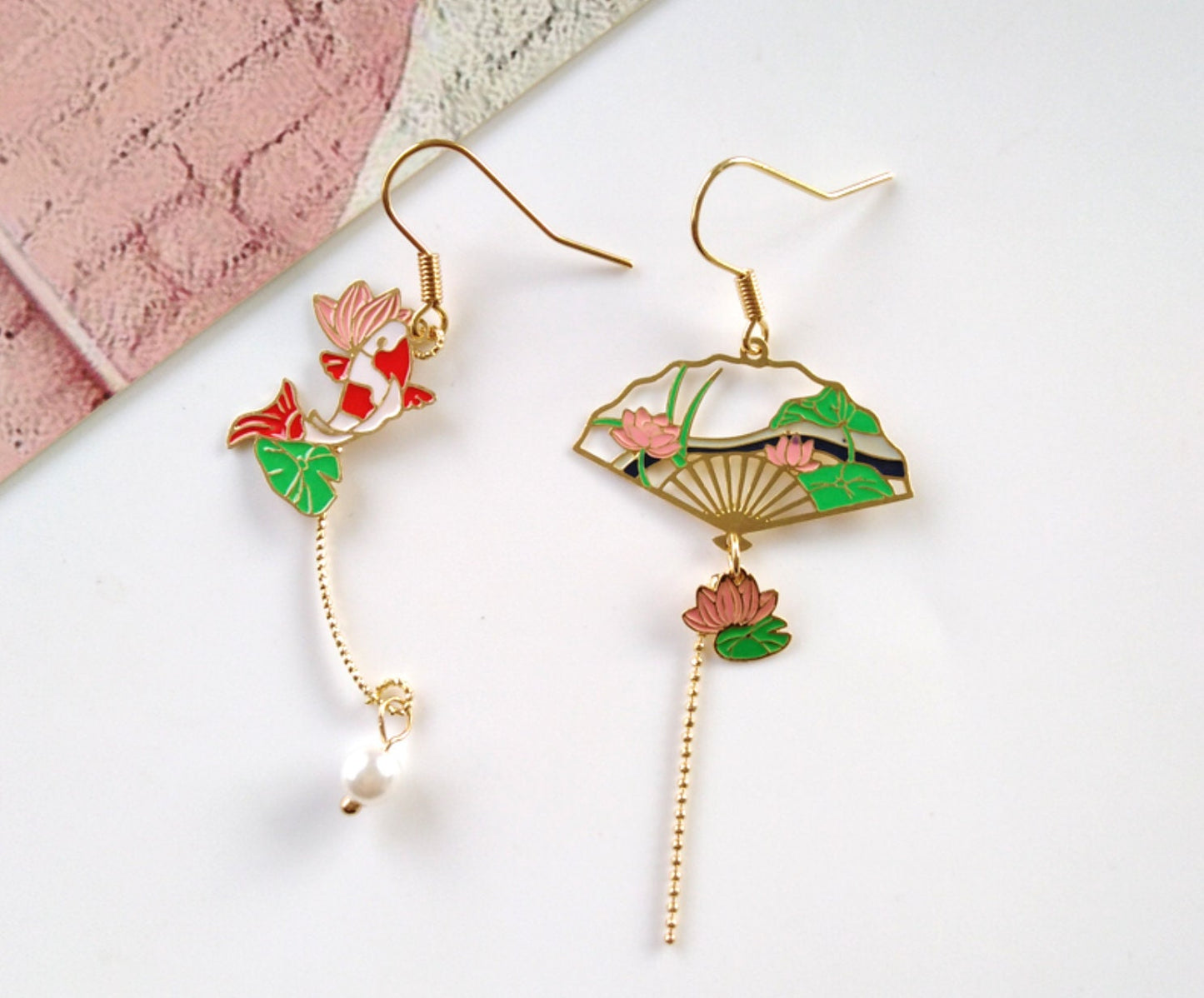 Lucky Fish and fan oriental earrings