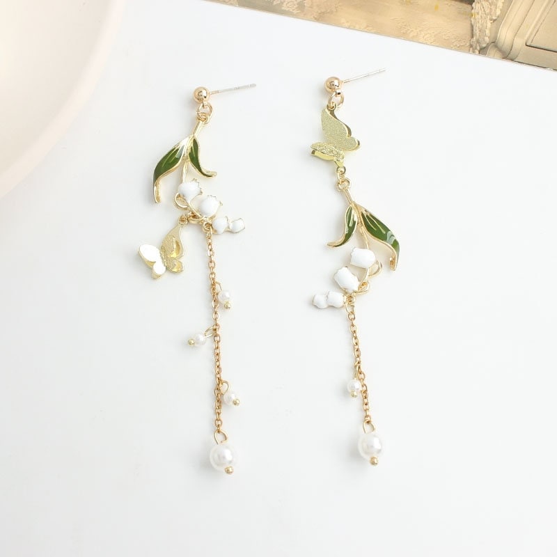 Flower earrings, Butterfly earrings, Pearl earrings, Leaf earrings, long dangling earrings