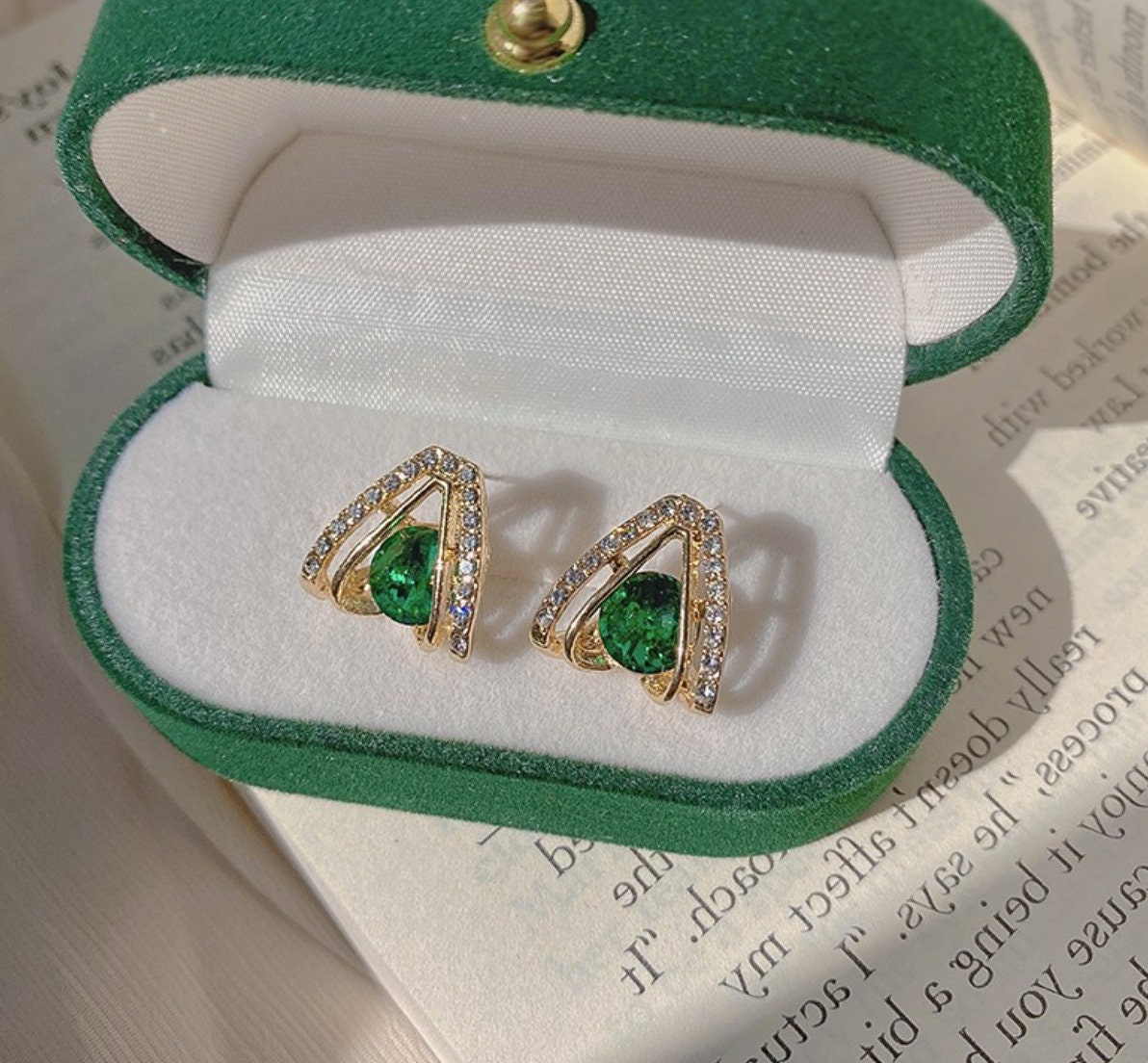 Emerald earrings, elegant green diamond earrings