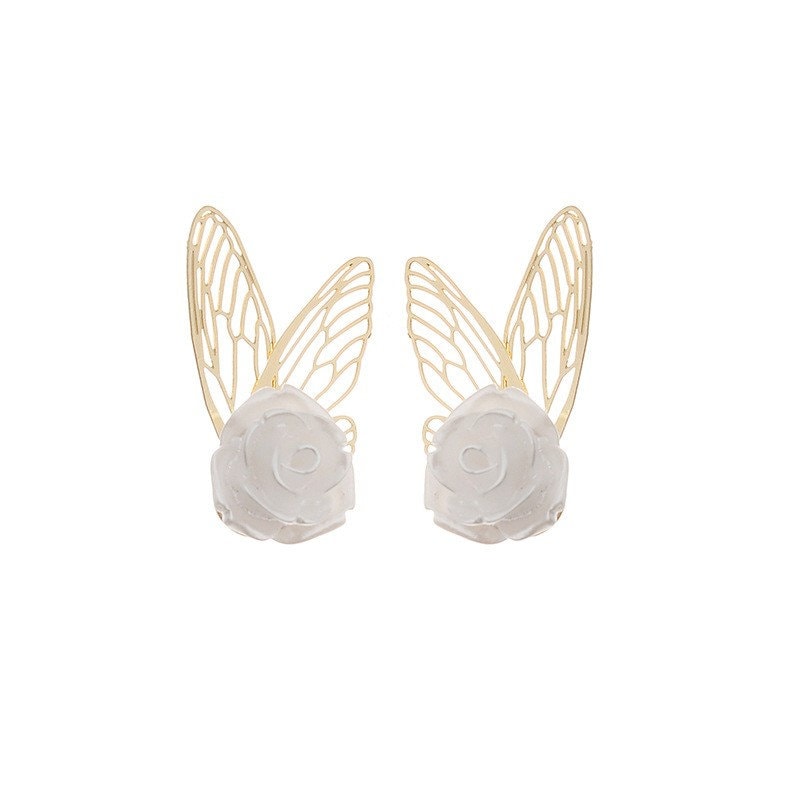 Rose earrings, butterfly earrings, pearl earrings, wings earrings