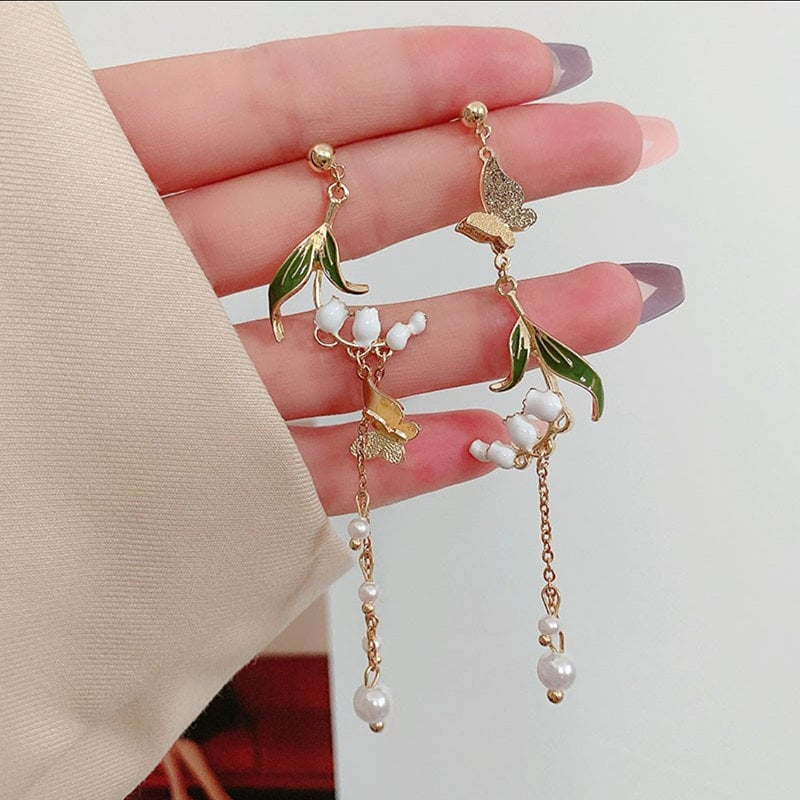 Flower earrings, Butterfly earrings, Pearl earrings, Leaf earrings, long dangling earrings