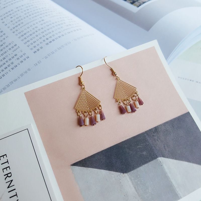 Fan tassel earrings, minimal fan earrings