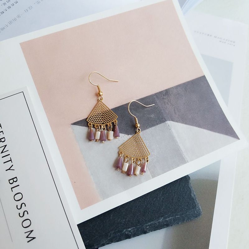 Fan tassel earrings, minimal fan earrings