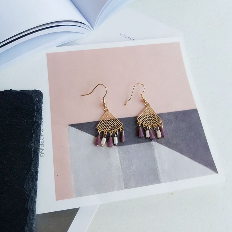 Fan tassel earrings, minimal fan earrings