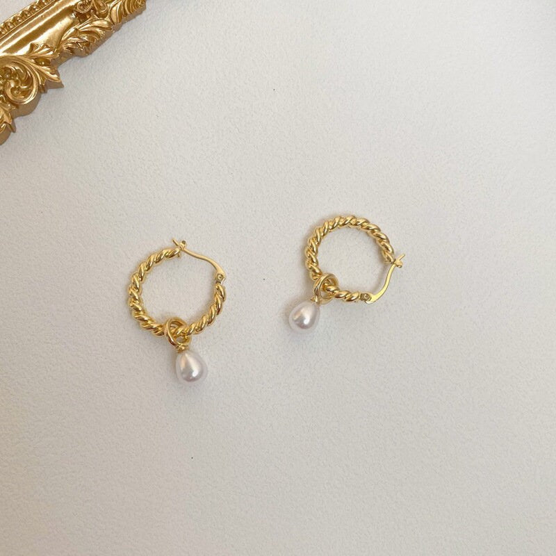 Pearl hoop earrings, baroque pearl earrings