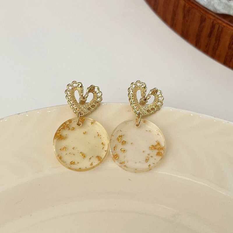 Gold heart earrings, simple gold earrings