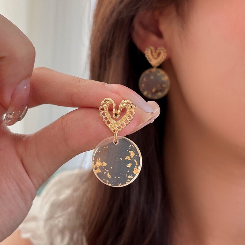 Gold heart earrings, simple gold earrings