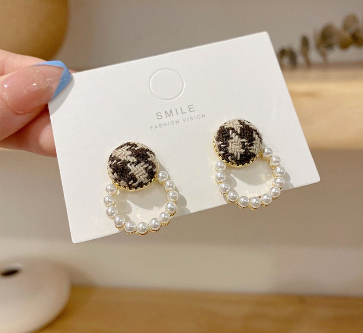 Houndstooth earrings, winter earrings