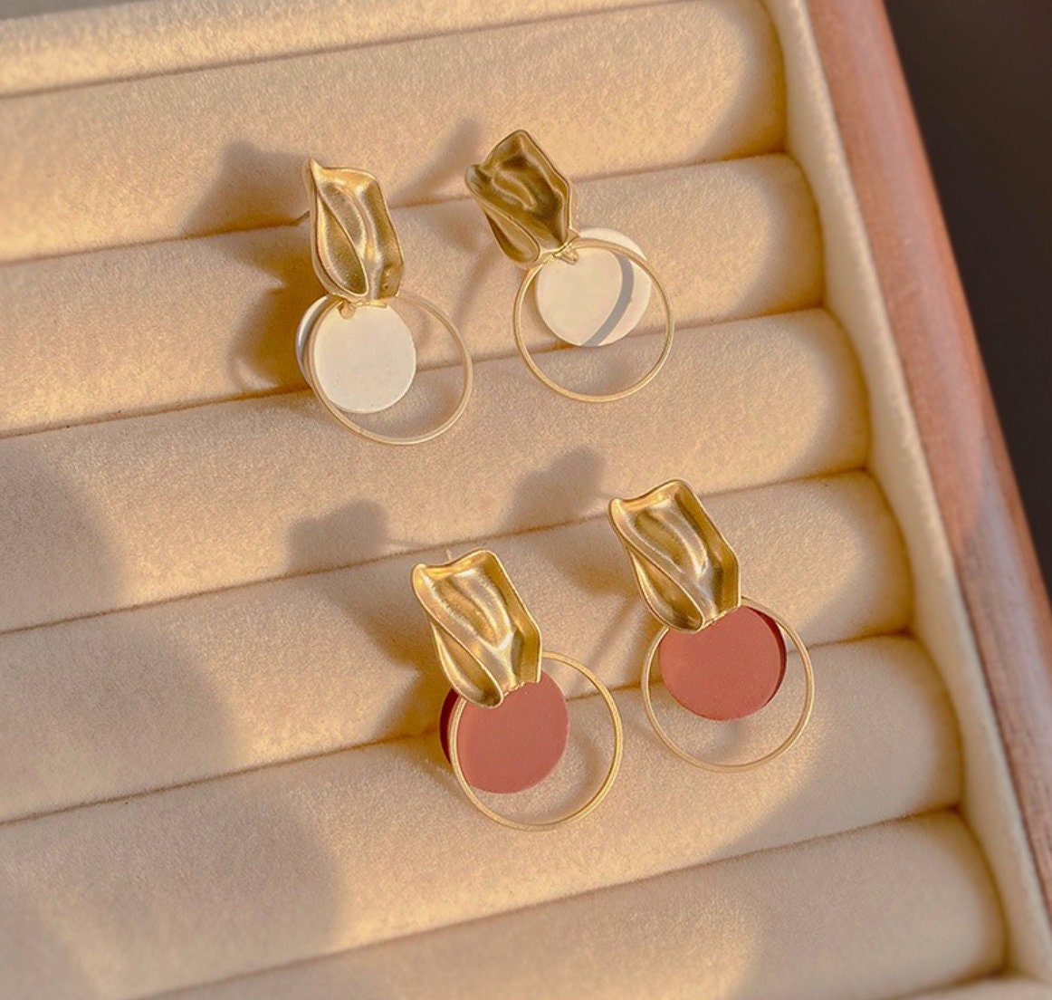 Gold minimal earrings, winter earrings