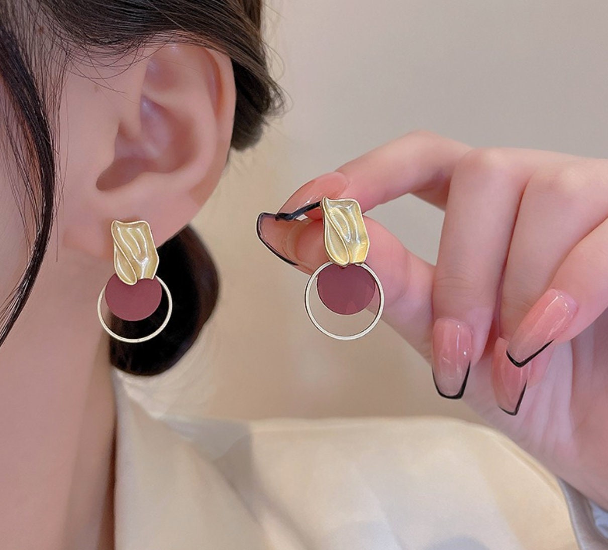 Gold minimal earrings, winter earrings